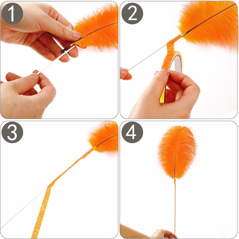 Holmgren Orange Ostrich Feathers Bulk - 20pcs Making Kit 22 Inch Ostrich Feathers for Vase, Floral Arrangement, Wedding Party Centerpieces and Halloween Home Decor (Orange) - Image 3